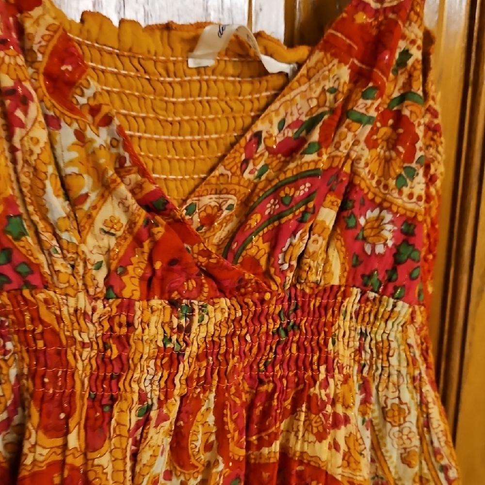 Orange Paisley Smocked Sundress